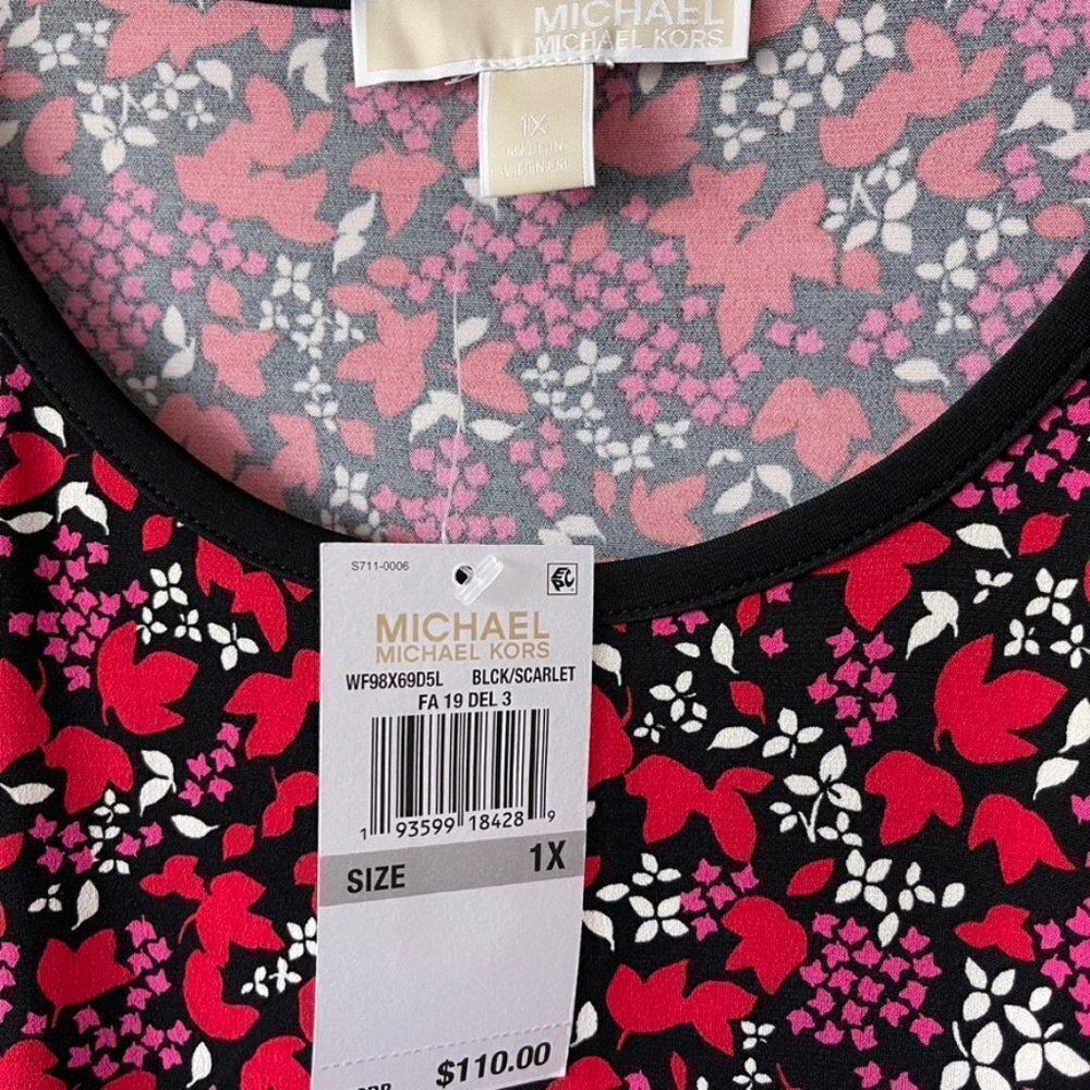 Michael Kors Woodland Floral Printed Bell Sleeve Dress Size 1X - Picture 5 of 7
